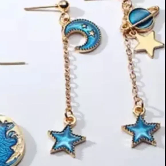 Earrings Celestial Dreams Moon Star Planets - Picture 2 of 3